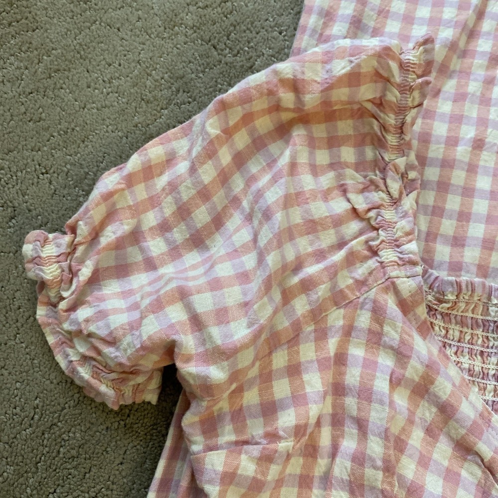 JESSICA SIMPSON PINK GINGHAM SMOCKED‎ BODICE JUMPSUIT W/POCKETS SIZE M - Picture 5 of 11